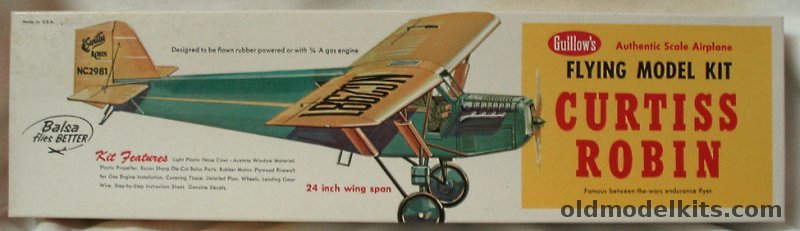 Guillows Curtiss Robin 1930s Sport plane - 24 inch Wingspan RC/CL/Rubber Powered Kit, 305 plastic model kit